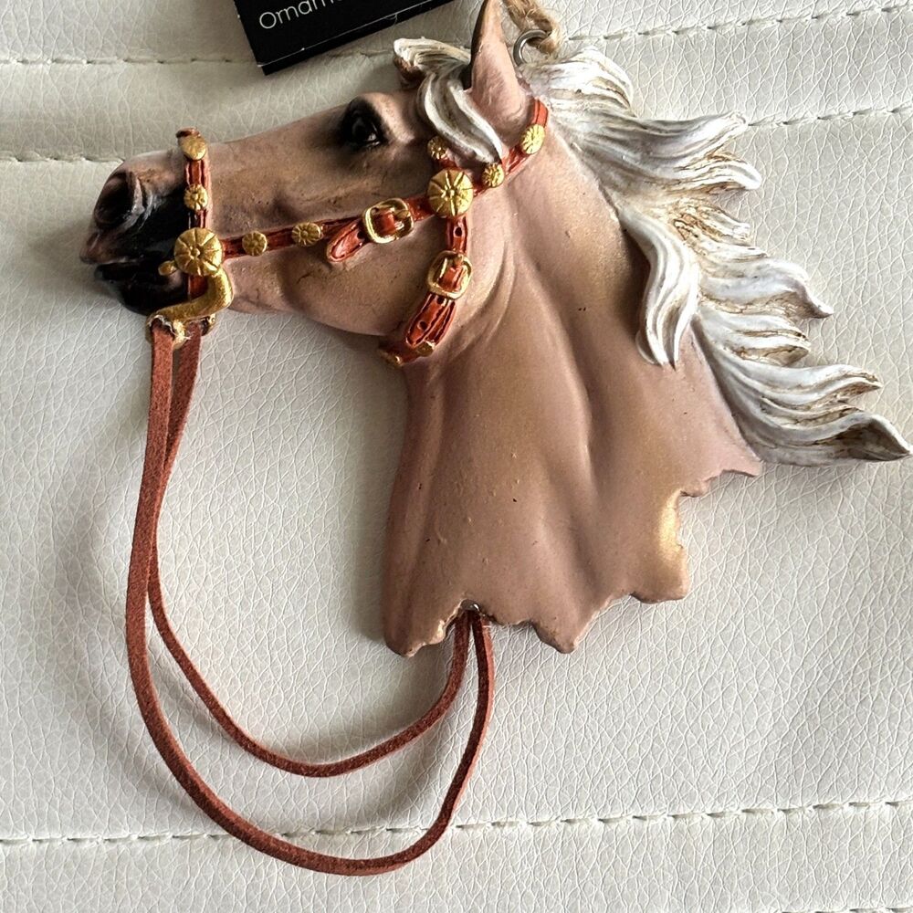 Christmas Shoppe 2025 Western Horse Tan/Shimmer Gold 3.5"x4" Christmas Ornament